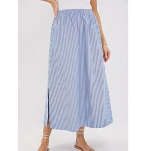 Tuckernuck Blue and White Striped Midi Skirt